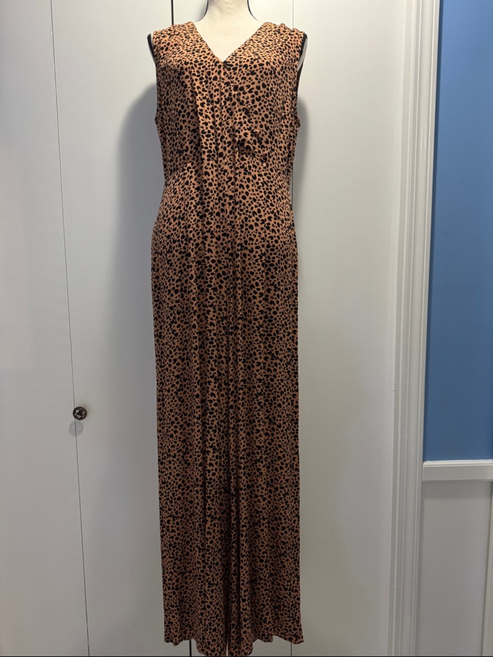 Skies Are Blue Sleeveless Leopard Print Jumpsuit - Brown & Black